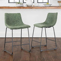 LEMBERI 26 inch Bar Stools Set of 2, Modern Counter Height Bar Stools, Faux Leather Barstool with Back and Metal Leg, Armless Bar Chairs for Kitchen Island (Green, 2pcs 26")
