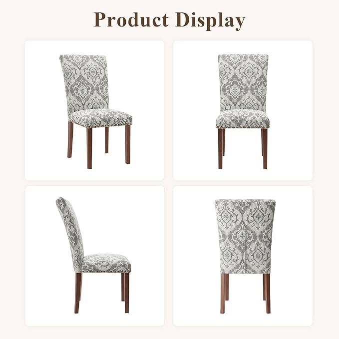 Stylish Dining Chairs Set of 4, Upholstered Parsons Dining Room Chair with Nailhead Trim, Kitchen Room Chair with Thick Cushions and Wood Legs, Nailhead Trim, SKY2050A-01