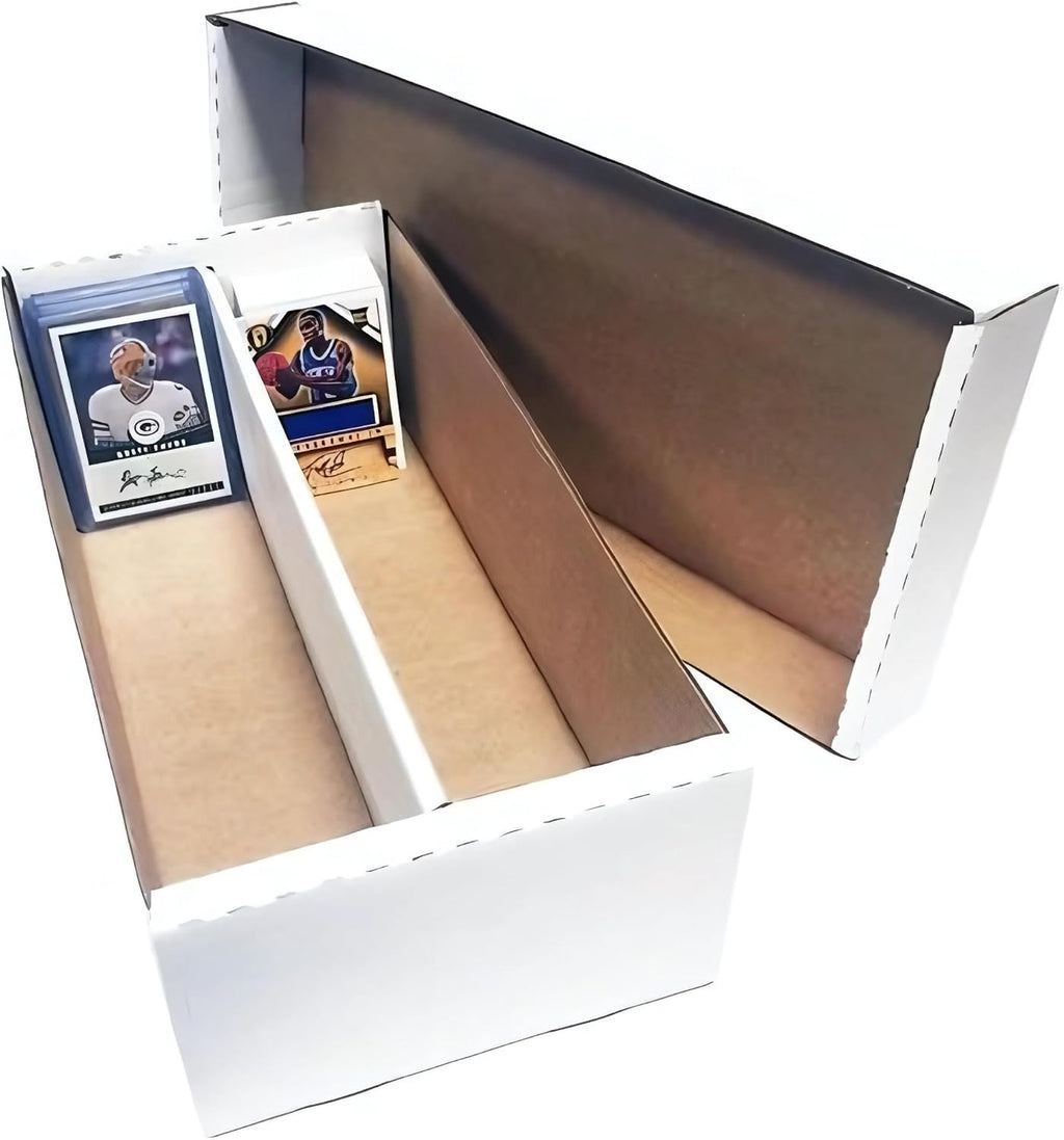 Max Protection 2 Row Card Storage Box - Toploader Storage Boxes - 1 Count | Made in USA, Cardboard, Shoe Style, White Corrugated, 200 Lb Test, Holds 1600+ Trading Sports Baseball Collectible