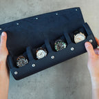DailyWatch | Personalized Watch Roll Travel Case For 4 Watches - Handmade Genuine Leather Travel Case With Custom Engraving of Name or Initials - Navy Blue