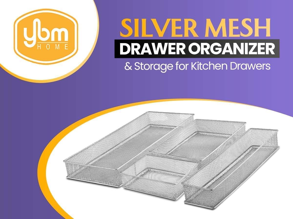 YBM HOME Silver Mesh Drawer Cabinet and or Shelf Organizer Bins, School Supply Holder Office Desktop Organizer Basket (1, 3x15x2 Inch)