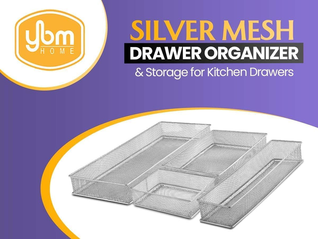 YBM HOME Silver Mesh Drawer Cabinet and or Shelf Organizer Bins, School Supply Holder Office Desktop Organizer Basket (2, 6x9x2 Inch)