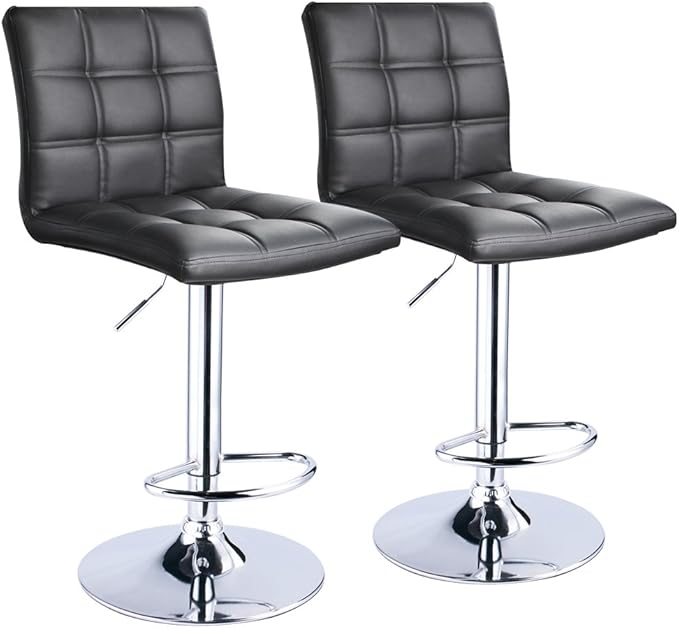 Leopard Modern Square PU Leather Adjustable Bar Stools with Back, Square Back...