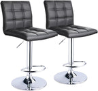 Leopard Modern Square PU Leather Adjustable Bar Stools with Back, Square Back Bar Stools Set of 2, Bar Height Swivel Barstools for Kitchen Counter (Black)