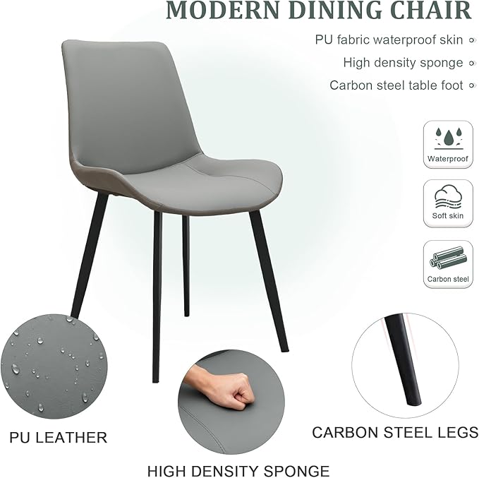 Dining Chairs, Modern PU Leather Dining Room Chair with Sturdy Metal Legs, Upholstered Seat Dinner Chairs Accent Side Chairs for Indoor Kitchen Living Room (Light Grey & Dark Grey, Set of 8)