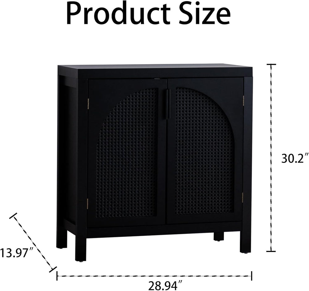Black 28.94“W Buffet Cabinet with Storage, Accent Sideboard with Rattan Doors...