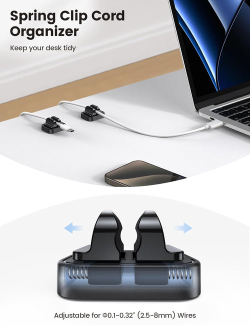 10Pack [Spring Fixed] Cord Holder Clips, Cord Organizer for Desk - Lamicall Adjustable Clips Cable Management, Phone Charger Cord Holder, Wall Car Desktop Nightstand Wire Cord Organizer