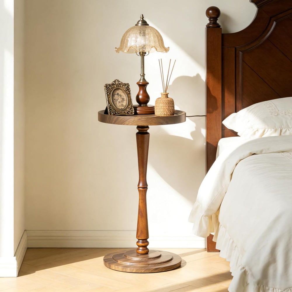 Small Round Side Table, Drink Tables for Small Spaces | Pedestal Side Table w...