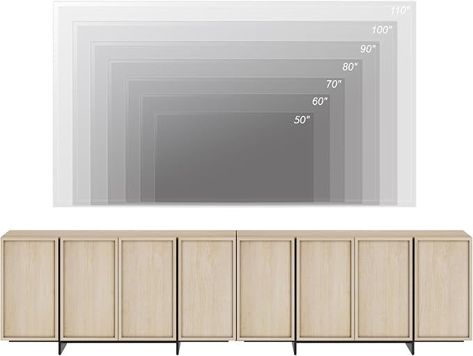 WAMPAT Modern TV Stand for TVs Up to 110", Wooden Entertainment Center TV Console with 8 Door Closed Storage and T-Shaped Wood Legs, Media Console Cabinet for Living Room, Bedroom, LightOak