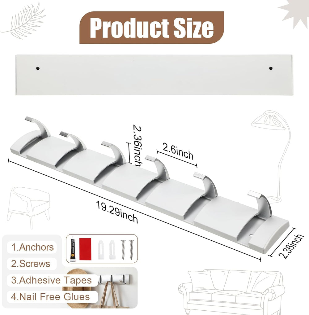 Wesiti 6 Hooks Large Wall Mounted Coat Rack, 19 Inch Floating Rack with Retra...