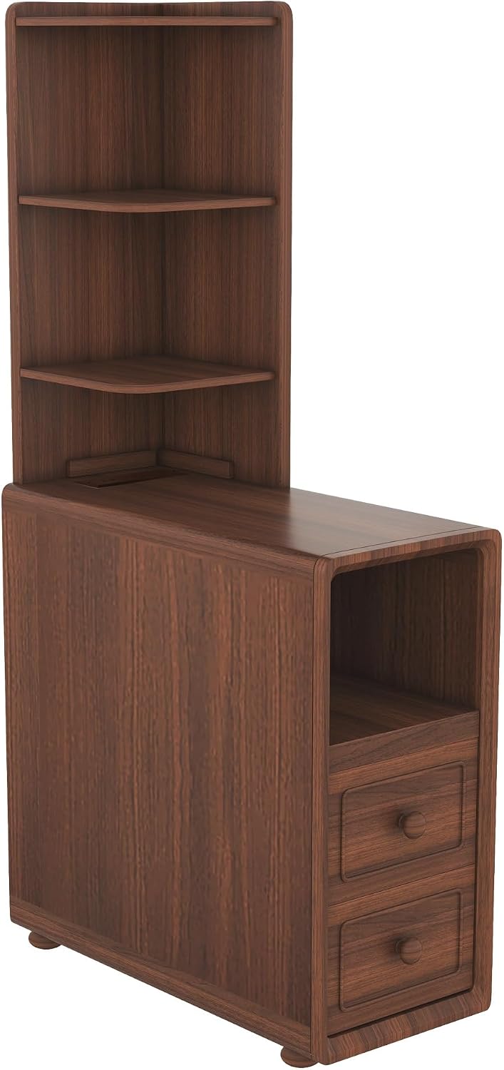 GDFStudio End Table with 2 Drawers & 3 Open Shelves, Corner Side Table wi...