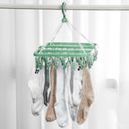 Clothes Drying Hanger with 32 Clips and Drip Foldable Hanging Rack (Light Green)