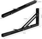 YUMORE Folding Shelf Brackets, 18 Inch Heavy Duty Collapsible Shelf Bracket, Black DIY L Bracket for Workbench Folding Table Hinge, Max Load: 330lb, 2 Pack