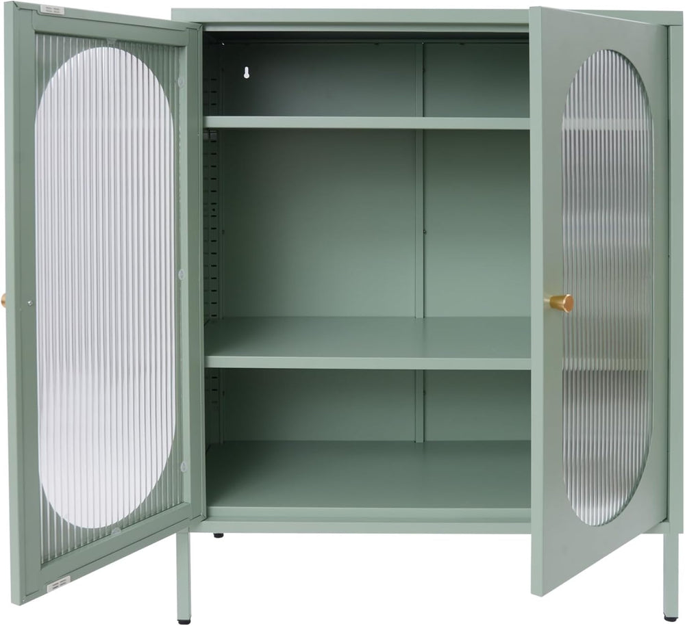 Accent Cabinet with Glass Doors – 3 Tier Storage, Modern Coffee Bar Station P...
