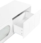 Ball & Cast Modern TV Stand with Fluted Tempered Glass Doors for TVs up to 95'', Entertainment Center w/Led Lights, Cabinets & 2 Drawers,Arched Door Design,Media Console for Living Room,White