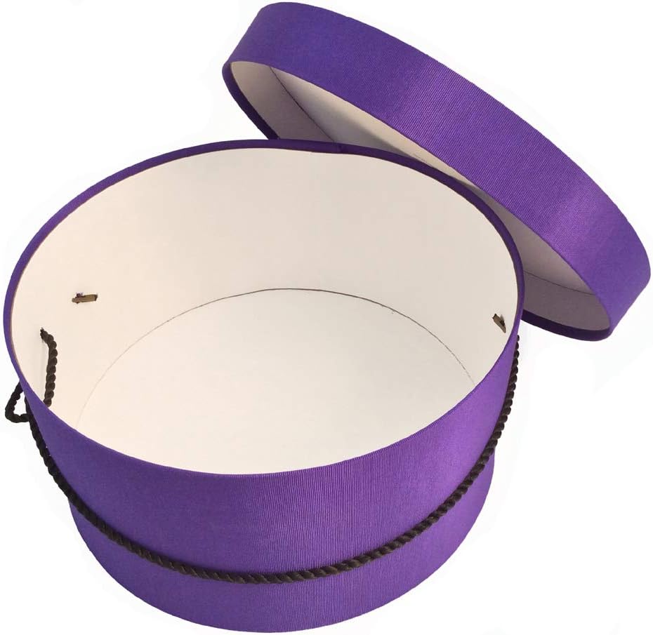 Sarah's Hat Boxes Classic Dark Purple Hat Box – 21.5" x 11.5" (Dia. x Ht.) Handmade in USA – Odorless Non-Toxic Adhesive, Cording Handle – Premium Storage for Hats & Accessories