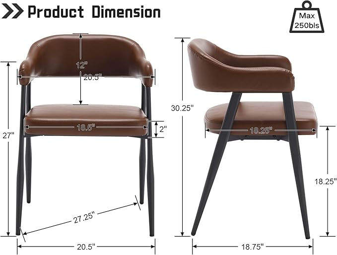 HNY Modern Dining Room Arm Chairs Set of 6, Retro Faux Leather Upholstered Ba...