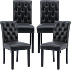 Farmhouse Dining Chairs Set of 4, PU Leather Kitchen Chairs, Modern Upholstered Accent Chair Solid Wood Parsons Chairs for Home/Living Room/Bedroom/Resturant, Black