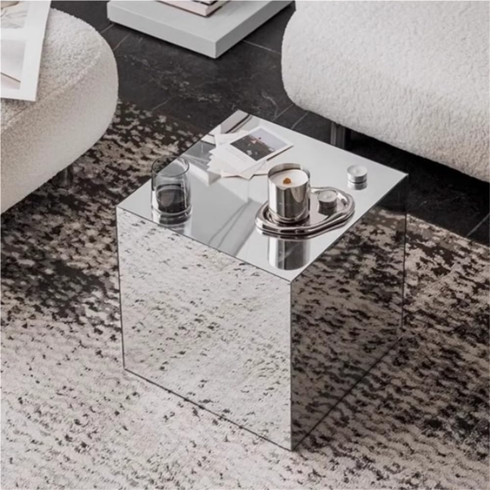 Mirrored Acrylic Cube End Table, Modern Square Side Table, Light Small Accent...