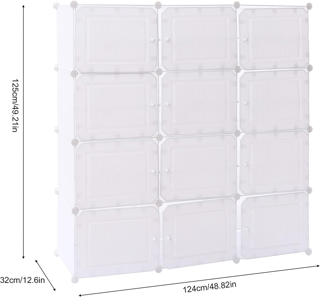 Portable Shoe Rack, 48 Pair DIY Shoe Storage Shelf Organizer, Plastic Shoe Organizers for Entryway, Adjustable Panels, Shoe Cabinet with Doors, White