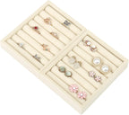 DesignSter Small Jewelry Tray-Ring Organizer 2PCS Premium Velvet Rings Earrings Display Tray Storage Insert Holder for Jewelry Box, Drawer, Dresser (8 Slots, Beige)
