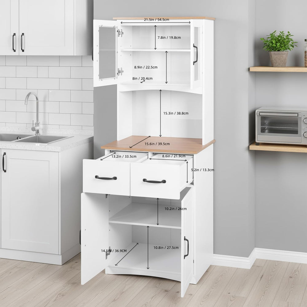 Microwave Cart with Storage, Freestanding Kitchen Pantry Cabinet with Stand &...