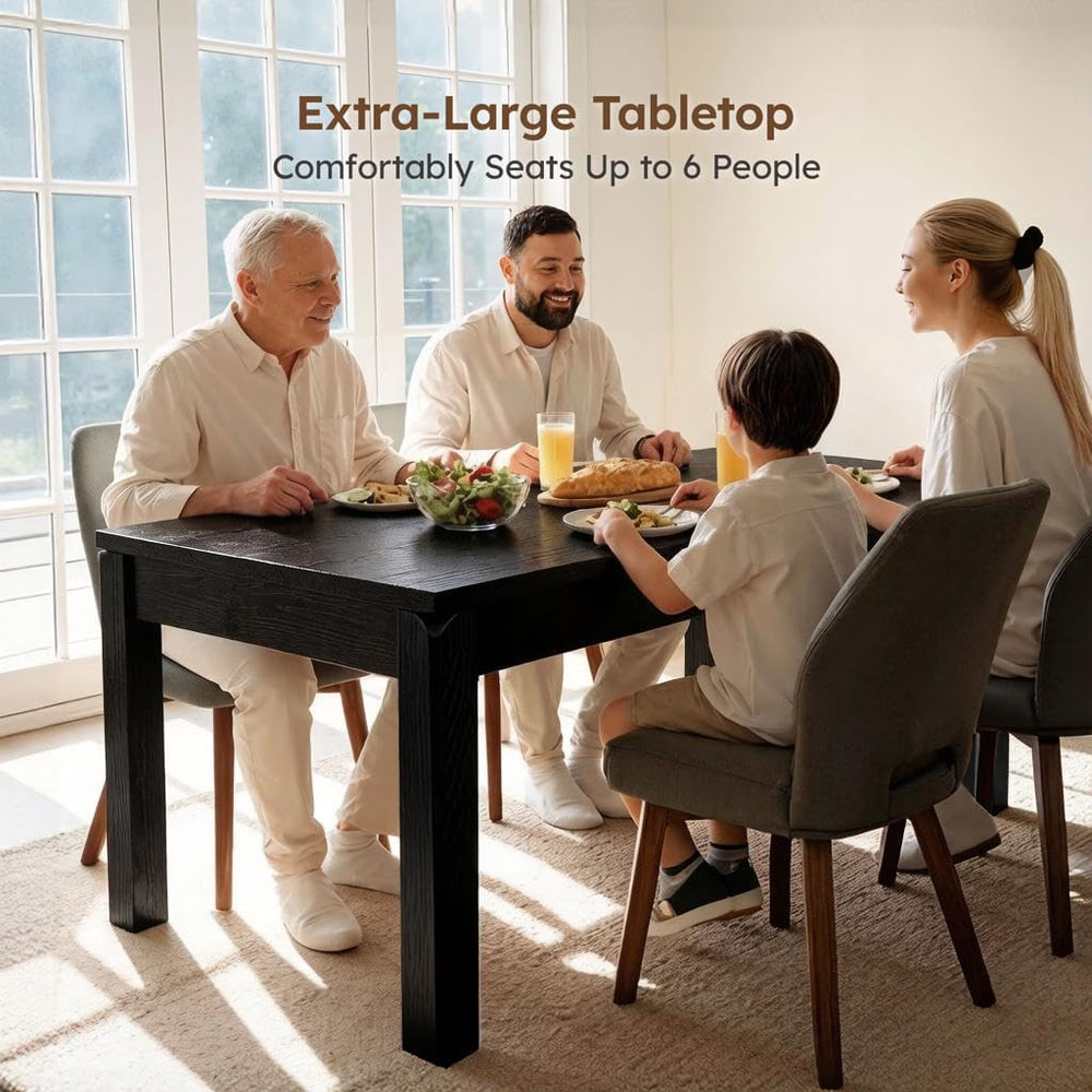 Black Dining Table for 6, Farmhouse Rectangular Kitchen Table, Wood | Long Mo...