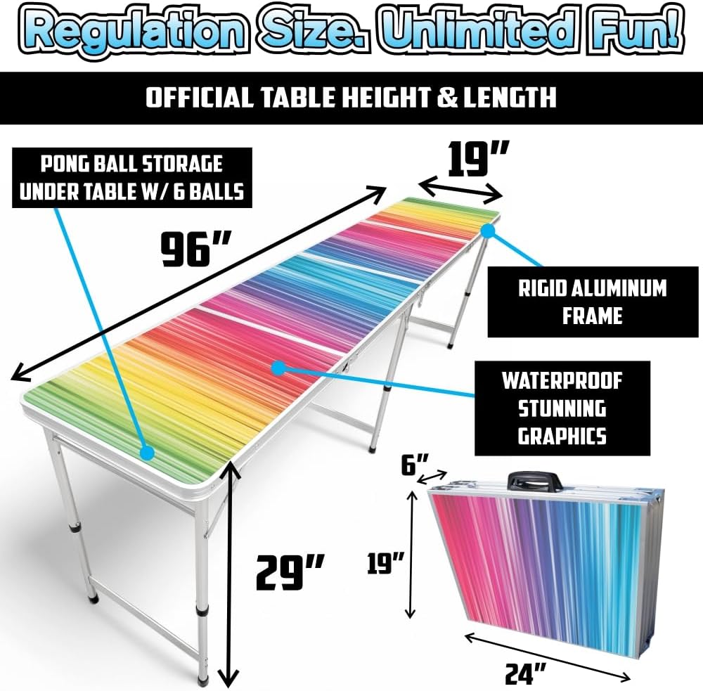 8-Foot Regulation Length Folding Table w/Optional Cup Holes, LED Lights, Cust...
