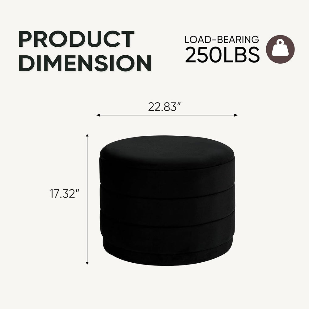 23" Round Velvet Storage Ottoman with Tray | Upholstered Folding Foot Re...