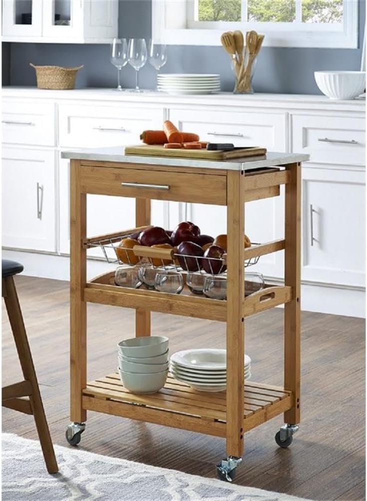 Boraam Aya Bamboo Kitchen Cart with Stainless Steel Top