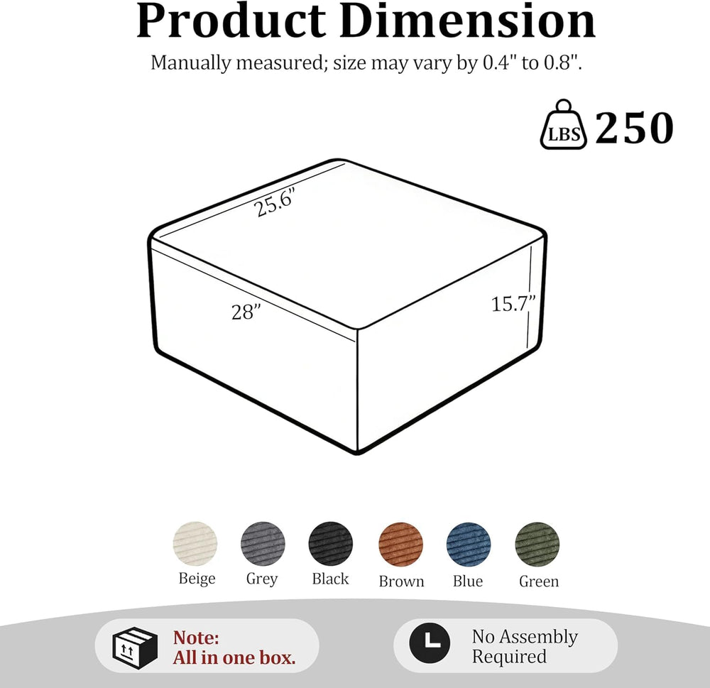 28 Inch Corduroy Square Ottoman Foot Rest, Modular Cloud Sofa Cube Pouf, 250L...