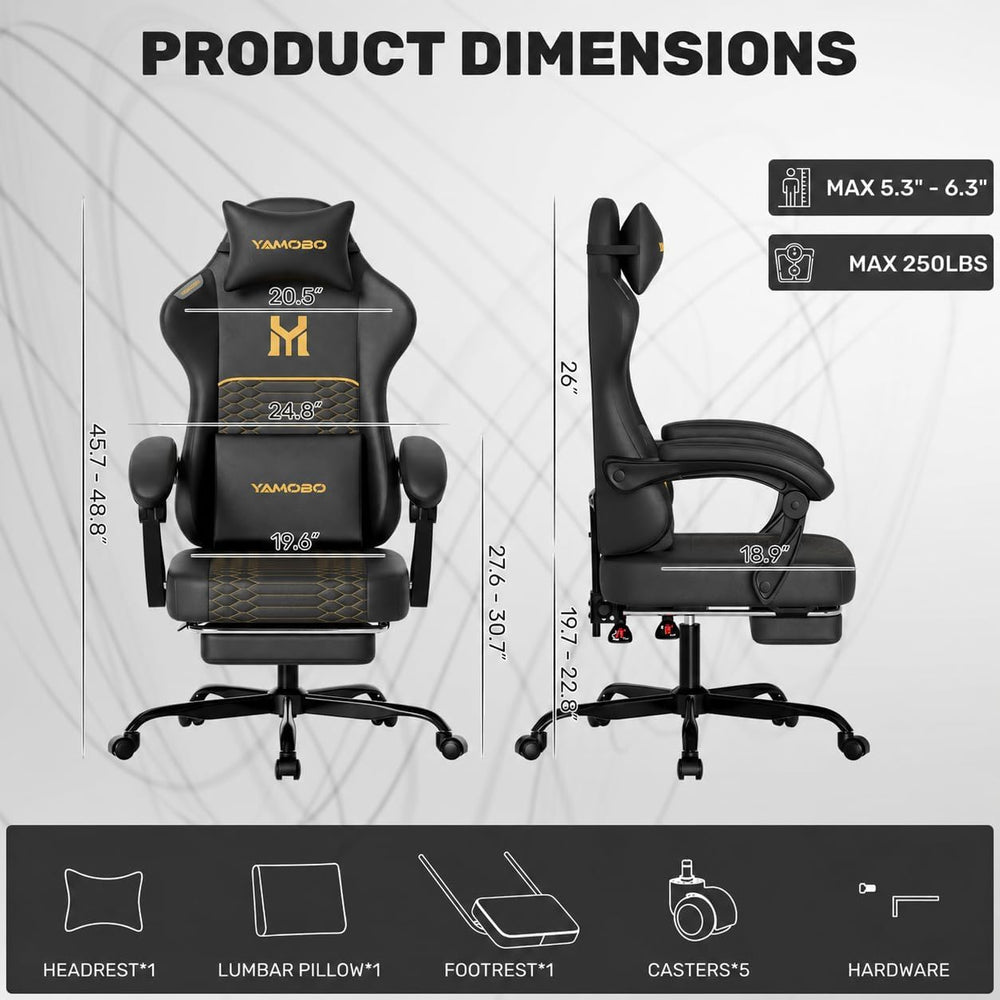 Gaming Chair with Footrest, Ergonomic Video Game Chair with Adjustable Lumbar...