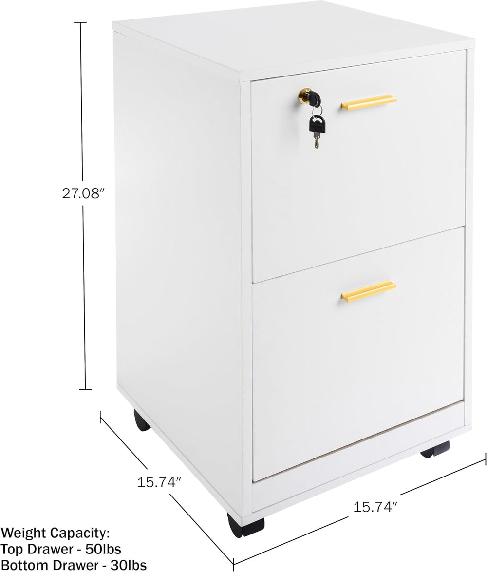 Lavish Home 2 Drawer File Cabinet - Filing Cabinet with Lock - Rolling File C...