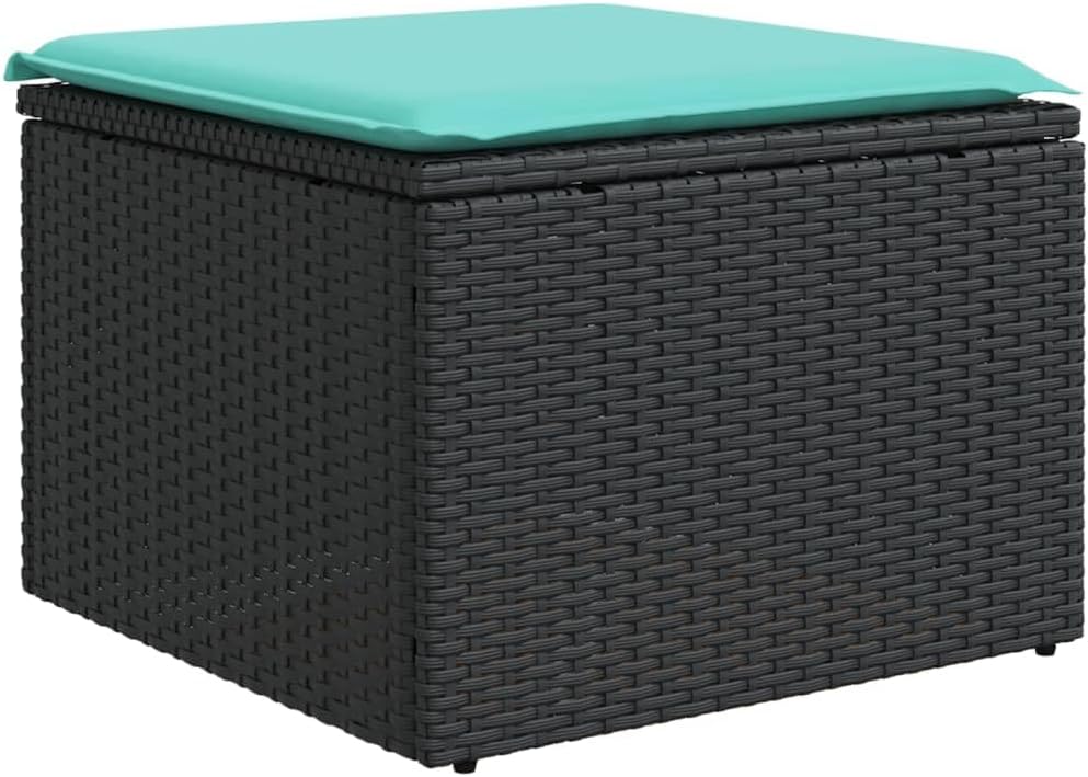 vidaXL Patio Stool with Cushion, Outdoor Wicker Ottoman, Outdoor Seating Furn...