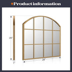 Window Pane Gold Mirror, 28" x 28" Farmhouse Arched Wall Mirror, Brass Rustic Arch Mirrors Large Grid Mirror for Living Room Bedroom Farmhouse Fireplace Hallway Entryway