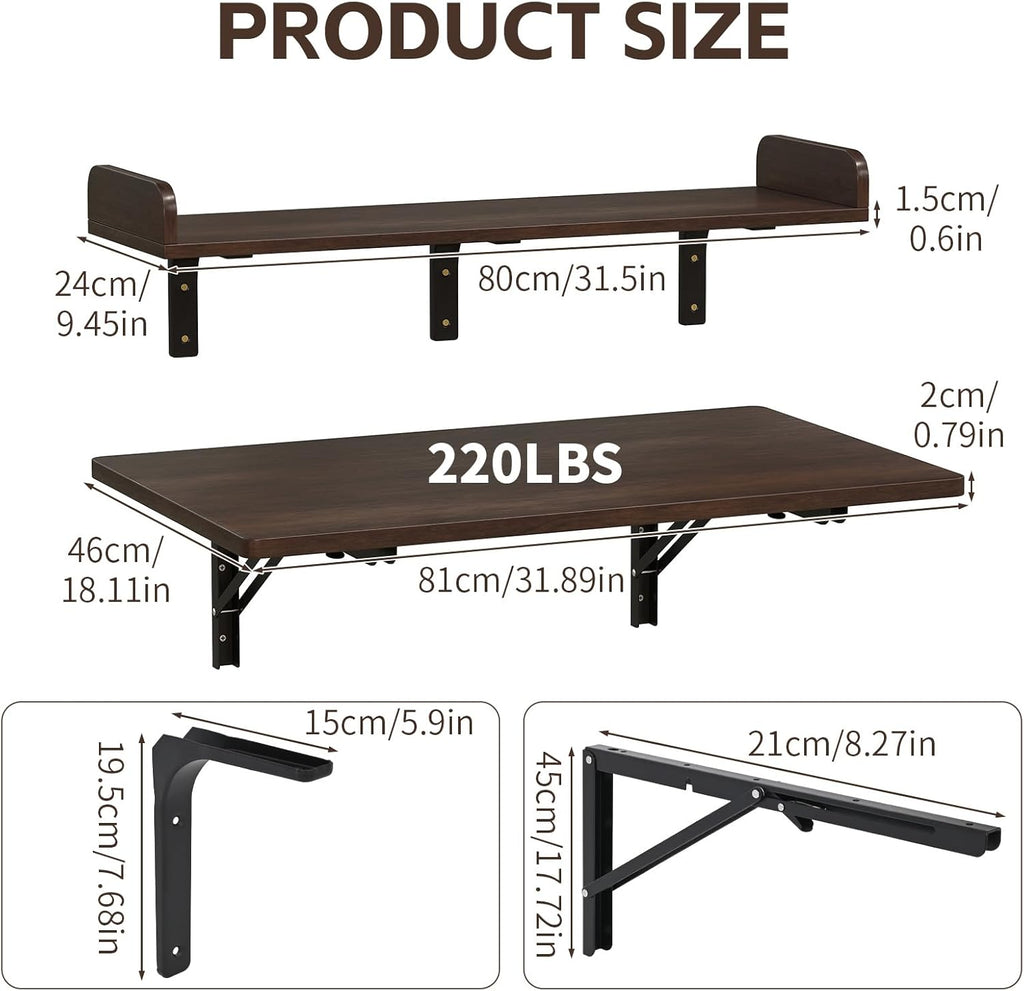 Nisorpa 2 Layers Wall Mounted Folding Table, 32" x 18" Foldable Work Table with Shelf Heavy Duty Fold Down Desk Space Saving Foldable Workbench for Home Office Laundry Kitchen Workshop, Garage