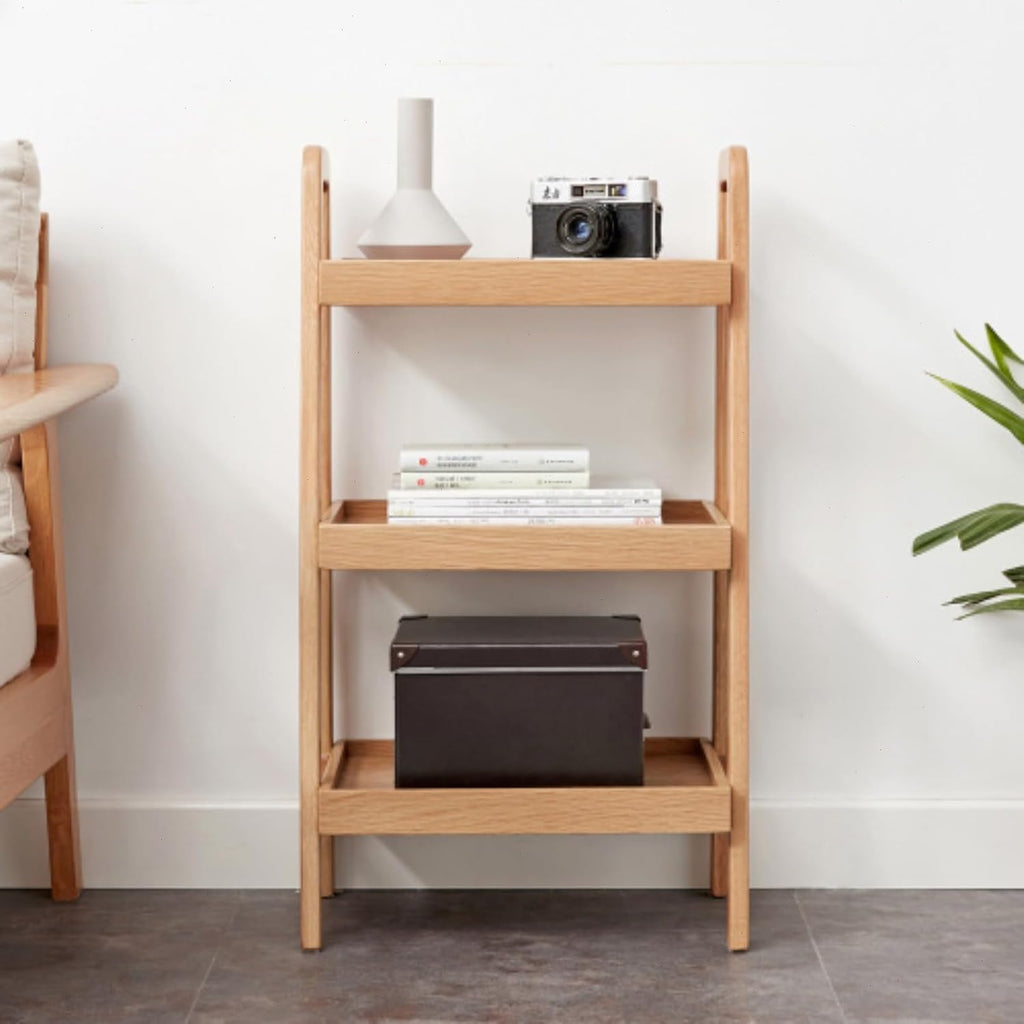 100% Solid Oak 3 Tier Ladder Shelf, Small Bookshelf, Ladder Bookshelf, Bookcase with Stable Frame, Small Table for Living Room Bedroom(Natural, 12.6" L x 17.72" W x 31.5" H) (Wood)