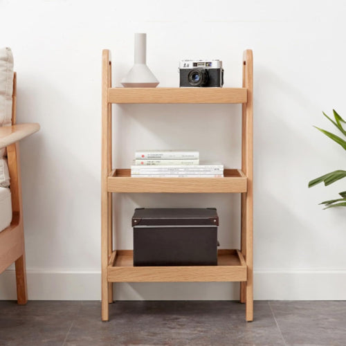 100% Solid Oak 3 Tier Ladder Shelf, Small Bookshelf, Ladder Bookshelf, Bookcase with Stable Frame, Small Table for Living Room Bedroom(Natural, 12.6" L x 17.72" W x 31.5" H) (Wood)
