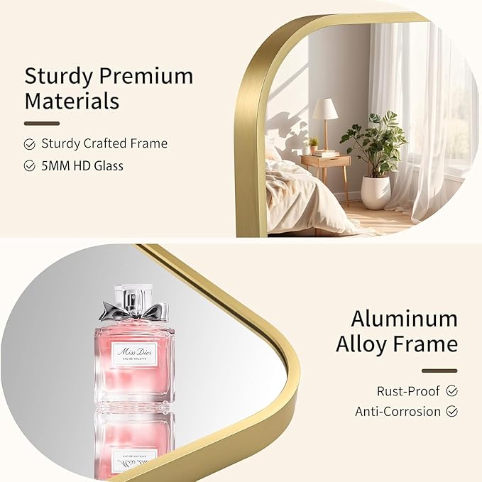 Gold Bathroom Mirror, 16x20 Inch Aluminum Frame Rectangle Mirror, Anti-Rust, Tempered Glass, Wall Mirror for Over Sink, Vanity, Bedroom, Entryway, Horizontal/Vertical