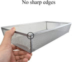 HAHIYO Stackable Mesh Tray Cup 12 x 6 x 2 inches Sturdy Container for Desk Drawer Organizer Collection for Home Office School kitchen Soft Foam Feet No Sharp Edges 1 Pack Silver