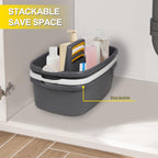 Cleaning Supplies Caddy Organizer with Handle Plastic Tool Storage Basket for bathroom, Kitchen, Under Sink,2 Pack with 2Pack Microfiber Cleaning Cloths,Gray