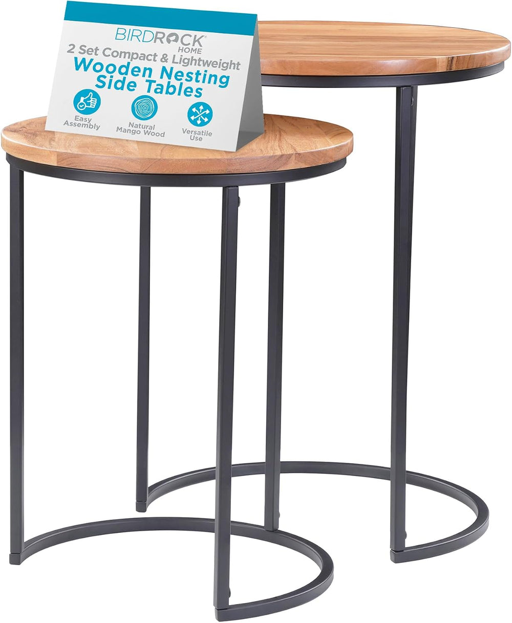 BIRDROCK HOME Wooden Nesting Side Tables - Mid Century Modern Stackable Coffe...