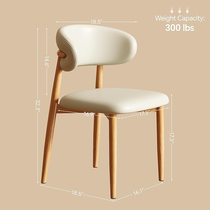 Dining Chairs Set of 2 for Kitchen Dining Table Mid Century Modern Farmhouse Upholstered Leather Dining Room Chairs with Metal Legs, Original Beige