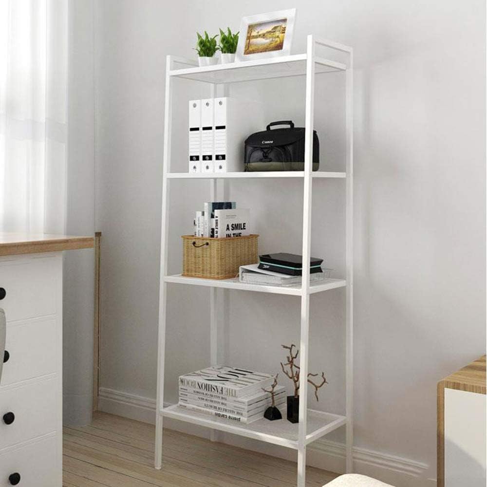 4-Tier Metal Ladder Shelf, Multifunctional Ladder Bookshelf Plant Flower Stand Storage Rack Shelves Bookcase with Metal Mesh Layers for Home Living Room Office (White)
