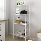 4-Tier Metal Ladder Shelf, Multifunctional Ladder Bookshelf Plant Flower Stand Storage Rack Shelves Bookcase with Metal Mesh Layers for Home Living Room Office (White)