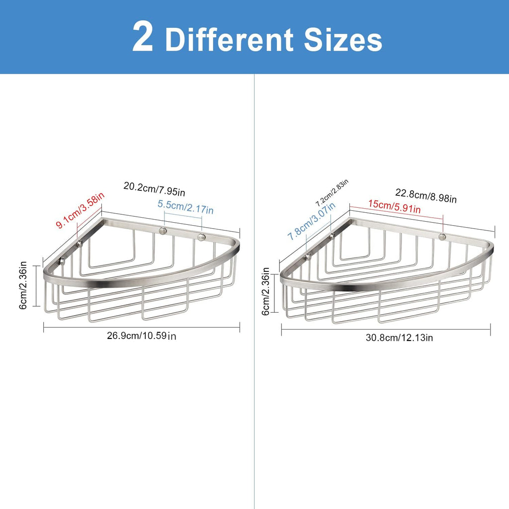 [2 Pack] Corner Shower Caddy Organizer, SUS304 Stainless Steel Heavy Duty Rust-Proof Shelf Shampoo Holder, Wall Mounted Storage Rack for Bathroom Kitchen, Brushed Nickel