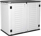 Horizontal Outdoor Garden Storage Shed for Backyards and Patios, Plastic Storage Box Waterproof, Small Shed 26 Cubic Feet Capacity for Bike, Garbage Cans, Lawn Mower, Tools and Garden Accessories