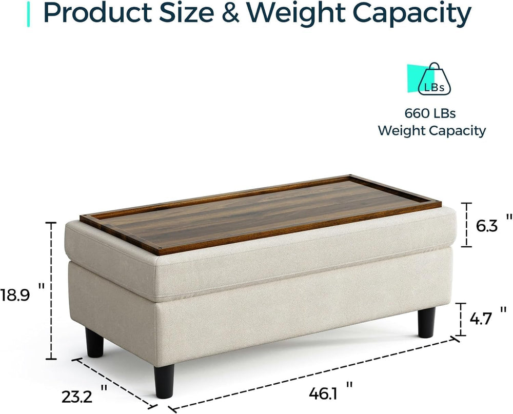 LINSY HOME 46 Inches Wide Storage Ottoman Bench, Linen Coffee Table Folding L...