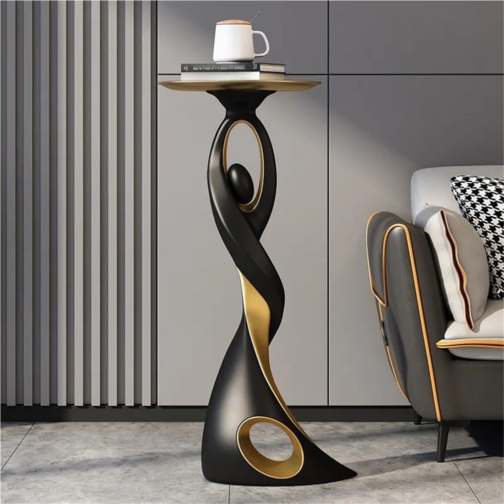 Special Metal End Table with Tray Top, Modern Creative Resin Statue, Floor-St...
