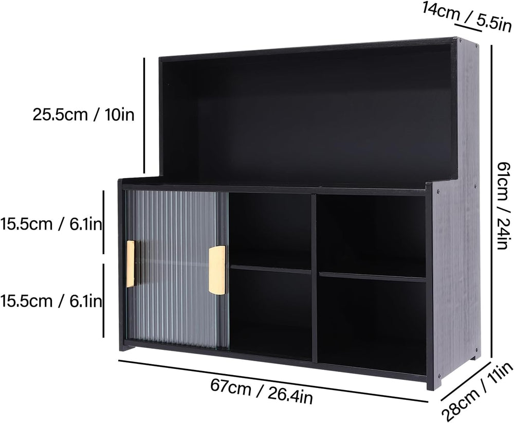 3-Tier Kitchen Pantry Sideboard Cabinet with Sliding Glass Doors, Storage Org...